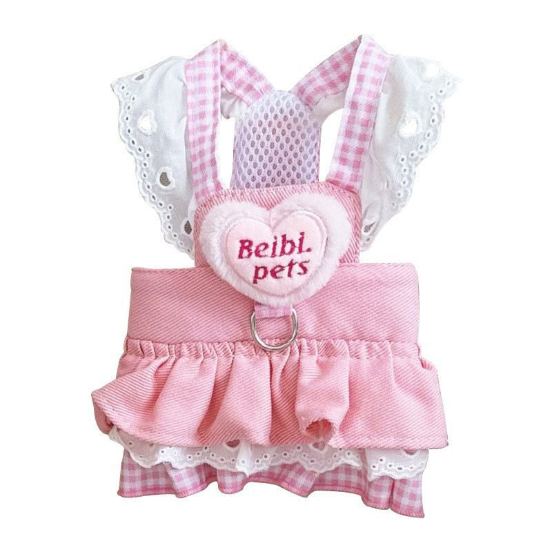 Breathable Denim Princess Harness Dress - Spring Summer Outfit for Small Dogs, Poodle Pomeranian Bichon Puppy