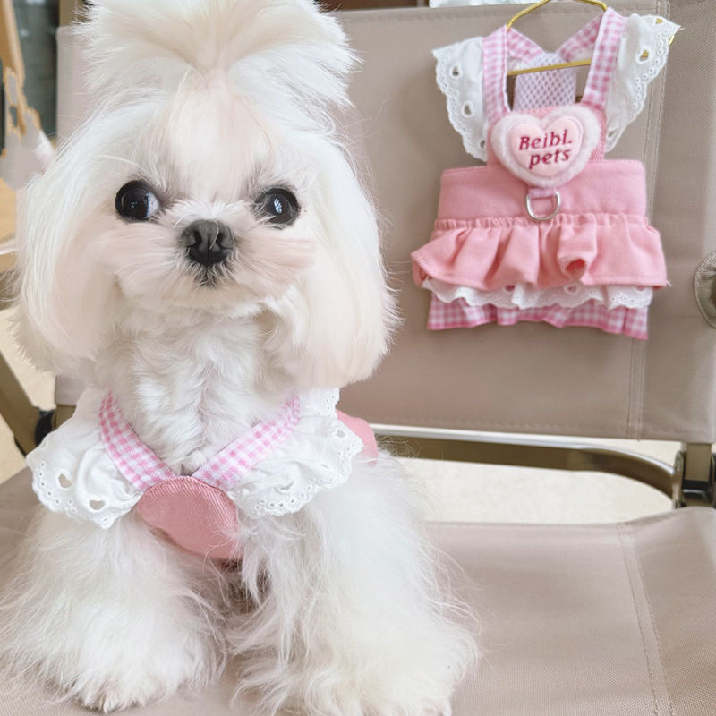 Breathable Denim Princess Harness Dress - Spring Summer Outfit for Small Dogs, Poodle Pomeranian Bichon Puppy