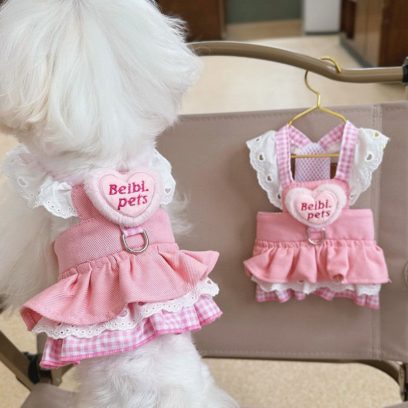 Breathable Denim Princess Harness Dress - Spring Summer Outfit for Small Dogs, Poodle Pomeranian Bichon Puppy