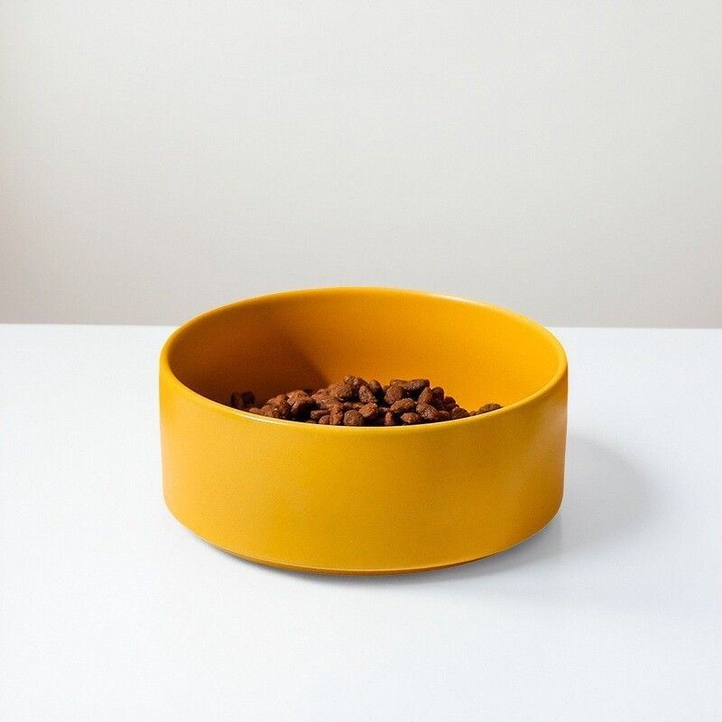 Ceramic Double Pet Bowl with Bamboo Stand for Cats Dogs