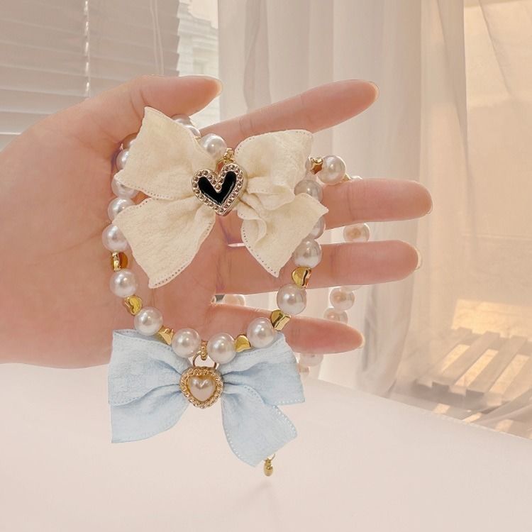 Pearl Cat Collar with Bow Pendant for Cats and Dogs