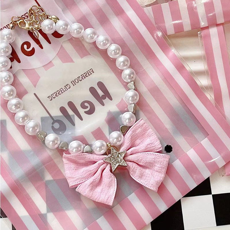 Pearl Cat Collar with Bow Pendant for Cats and Dogs